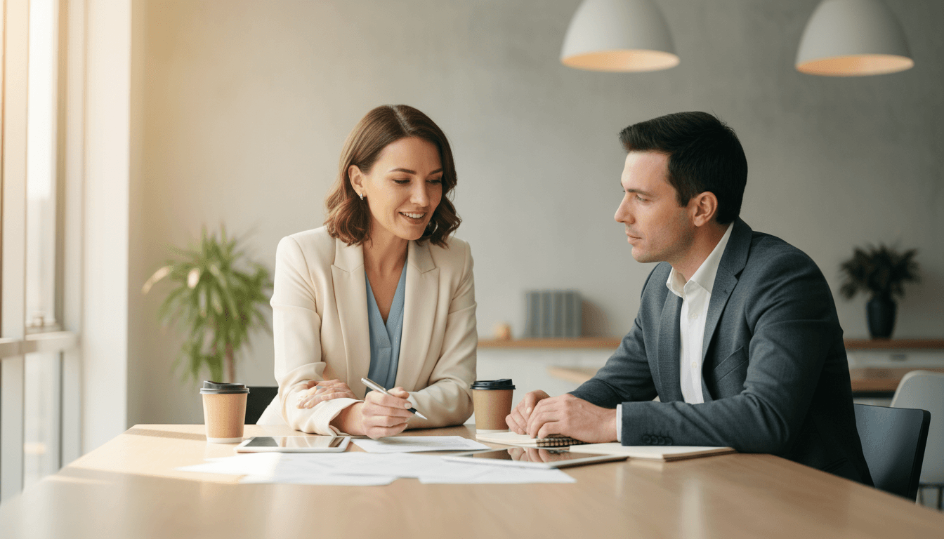 Insurance professional explaining claim options to homeowner